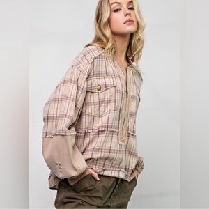 Easel Plaid Beige Women's Jacket